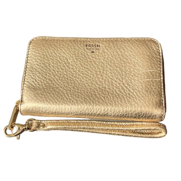 Fossil Handbags - Fossil Metallic Pebble Leather Zip Around Wallet Wristlet Gold